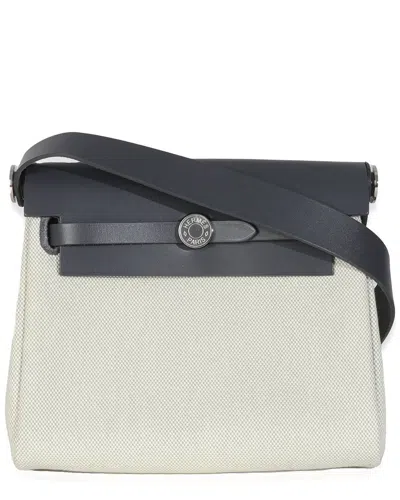 Pre-owned Hermes Hermès Beige & Gray Canvas Ardoise Military Toile Vache Hunter Herbag Zip  Retourne 20 Phw (authenti