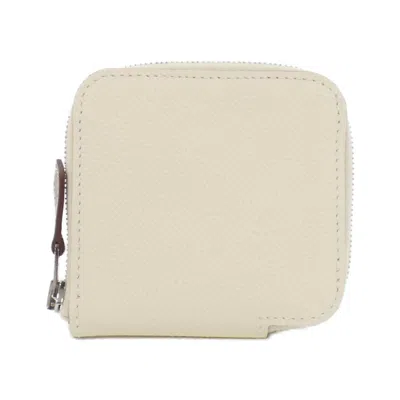 Pre-owned Hermes Beige Biscuit Epsom Leather Silk Coin Purse/coin Case ()
