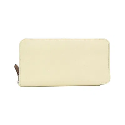 Pre-owned Hermes Beige Biscuit White Epsom Leather Silk Long Wallet (bi-fold) () In Beige, Biscuit, White