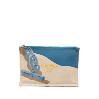 Pre-owned Hermes Beige Blue Canvas Clutch Bag ()