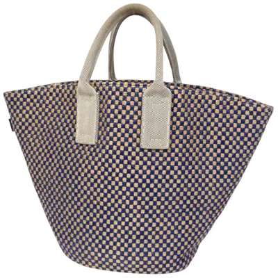 Pre-owned Hermes Beige Blue Linen Handbag Tote Bag ()