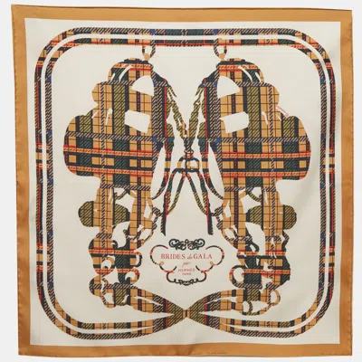 Pre-owned Hermes Hermès Beige Brides De Gala Gavroche Silk Scarf In Sand