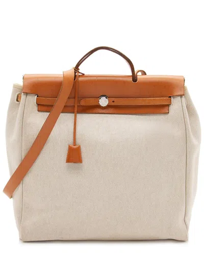 Pre-owned Hermes Hermès Beige, Brown Canvas Herbag 40 Satchel (authentic Pre-loved)