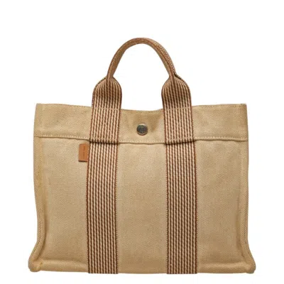 Pre-owned Hermes Beige Brown Canvas Tote Bag () In Multi