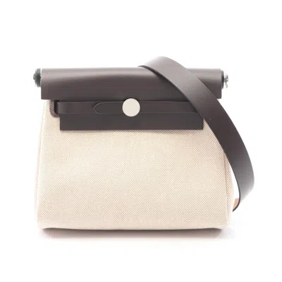 Pre-owned Hermes Beige Brown Ebene Ecru Toile H Shoulder Bag ()