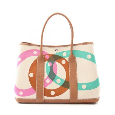 Pre-owned Hermes Beige Brown Ecru Multi-color Canvas Toile H Negonda Leather Tote Bag ()