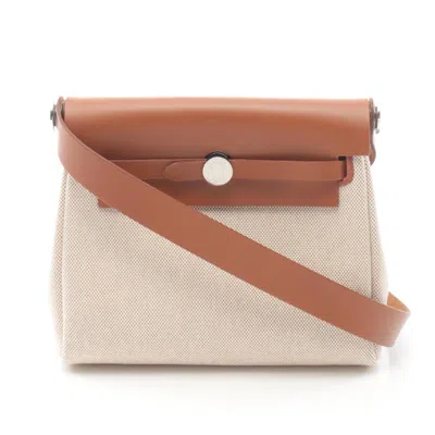Pre-owned Hermes Beige Brown Ecru Toile H Vache Leather Shoulder Bag ()