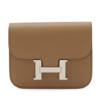 Pre-owned Hermes Beige Brown Epsom Leather Wallet (bi-fold) () In Multi