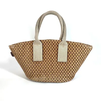 Pre-owned Hermes Beige Brown Linen Beach Bag Handbag Tote Bag () In Multi