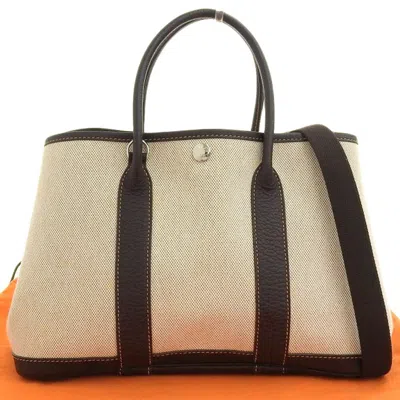 Pre-owned Hermes Beige Brown Marron Toile Officier Buffalo Leather Tote Bag ()
