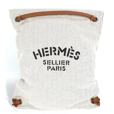 Pre-owned Hermes Beige Brown Toile Chevron Barenia Leather Backpack () In Beige, Brown