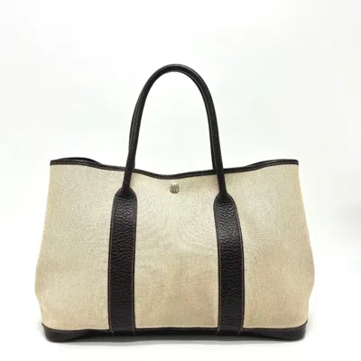 Pre-owned Hermes Beige Brown Toile H Leather Handbag Tote Bag () In Beige, Brown