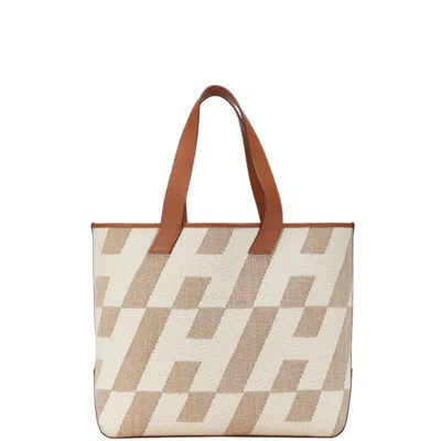 Pre-owned Hermes Beige Brown Toile H Leather Tote Bag () In Beige, Brown