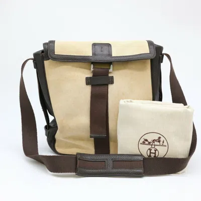 Pre-owned Hermes Beige Brown Toile H Shoulder Bag () In Beige, Brown