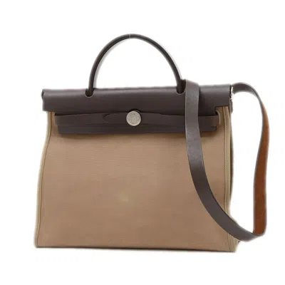 Pre-owned Hermes Beige Brown Toile Officier Handbag Tote Bag () In Multi