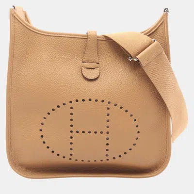Pre-owned Hermes Beige Clemence Evelyne Iii Pm In Sand