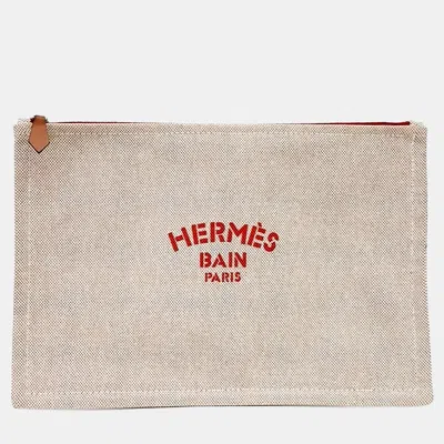 Pre-owned Hermes Beige Cotton Vein Pouch In Sand