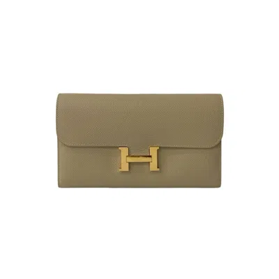 Pre-owned Hermes Beige Epsom Leather Long Wallet (bi-fold) () In Sand