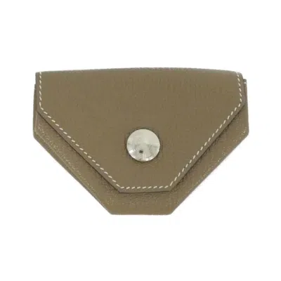 Pre-owned Hermes Beige Etoupe Gray Chevre Leather Coin Purse/coin Case ()