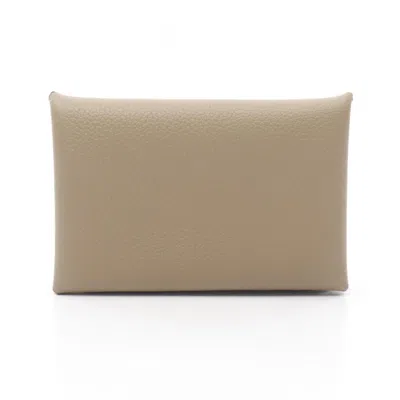 Pre-owned Hermes Beige Evercalf Leather Coin Purse/coin Case () In Sand