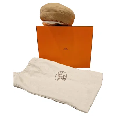 Pre-owned Hermes Beige Felt And Wool Beret By Hermès France, Tote Bag In Brown