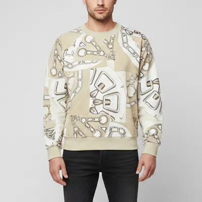 Pre-owned Hermes Beige Glaise Cotton Jersey Effet Kaleidoscope Crewneck Sweatshirt L In Sand