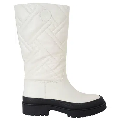 Pre-owned Hermes Beige Glasie Cream Leather 2022 Fuji Quilted Boots Shoes 41 In White