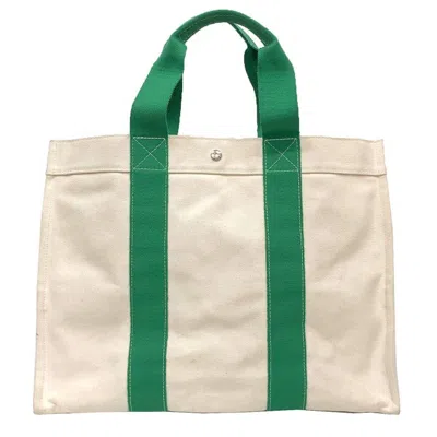 Pre-owned Hermes Beige Green Canvas Tote Bag () In Beige, Green