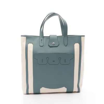 Pre-owned Hermes Beige Green Evercalf Leather Tote Bag () In Multi