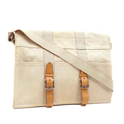 Pre-owned Hermes Beige Ivory Canvas Leather Shoulder Bag ()