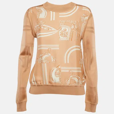 Pre-owned Hermes Beige Jersey & Silk Desordre Finesse Twillreine Sweater M In Sand