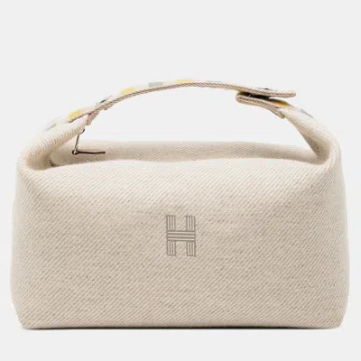 Pre-owned Hermes Beige Large Wool Au Carre Bride A Brac Case In Sand