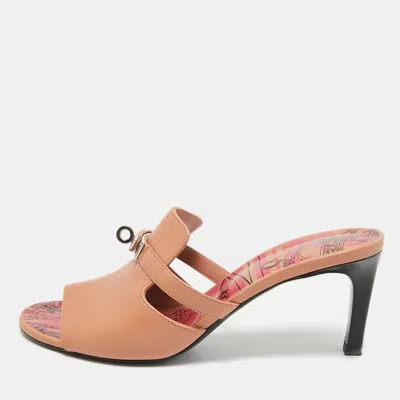Pre-owned Hermes Beige Leather Cute Slide Sandals Size 39