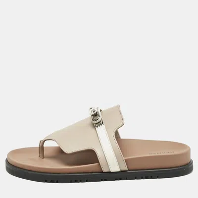 Pre-owned Hermes Beige Leather Empire Sandals Size 38