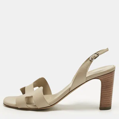 Pre-owned Hermes Beige Leather Eternite Slingback Sandals Size 39