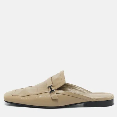 Pre-owned Hermes Beige Leather Groupie Flat Mules Size 37