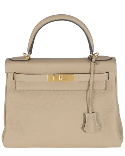 Pre-owned Hermes Hermès Beige Leather Retourne Kelly 28 Ghw (authentic Pre-loved)