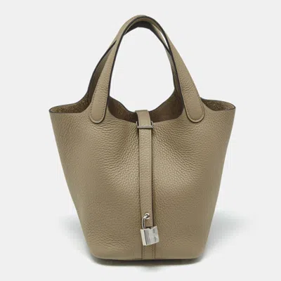 Pre-owned Hermes Hermès Beige Marfa Taurillon Clemence Leather Picotin Lock 18 Bag In Sand