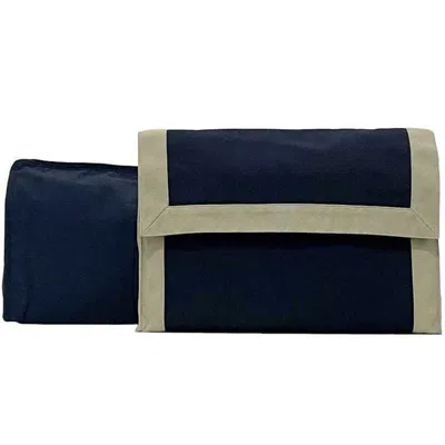 Pre-owned Hermes Beige Navy Cotton Canvas Clutch Bag Handbag Pouch ()
