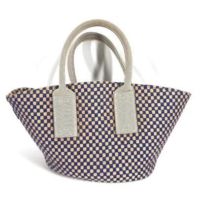 Pre-owned Hermes Beige Navy Linen Handbag Tote Bag () In Beige, Navy