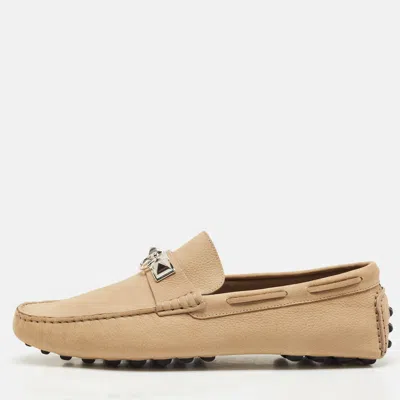Pre-owned Hermes Beige Nubuck Leather Irving Loafers Size 42