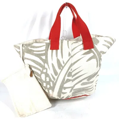 Pre-owned Hermes Beige Orange Canvas Shoulder Bag Tote Bag () In Multi