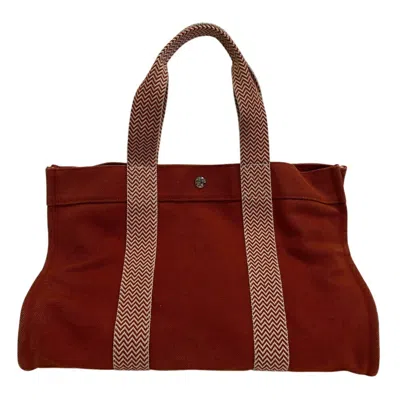 Pre-owned Hermes Beige Orange Cotton Canvas Tote Bag ()