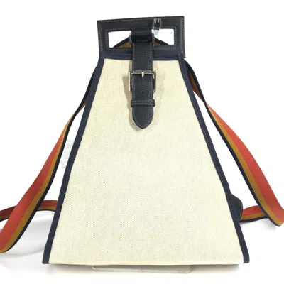 Pre-owned Hermes Beige Orange Toile H Backpack Handbag () In Beige, Orange
