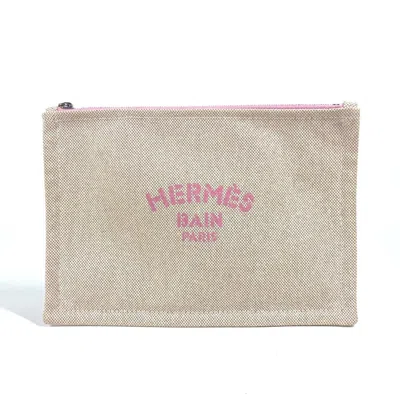 Pre-owned Hermes Beige Pink Canvas Clutch Bag ()
