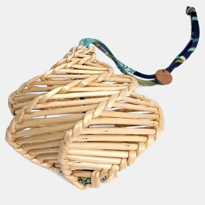 Pre-owned Hermes Beige Raffia Petit H Bag Charm In Sand