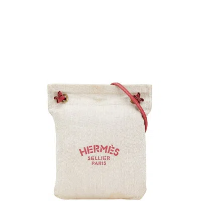 Pre-owned Hermes Beige Red Color Cotton Leather Shoulder Bag () In Multi