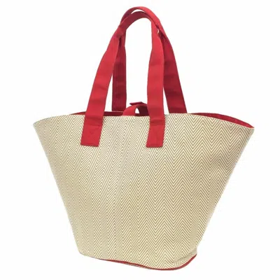 Pre-owned Hermes Beige Red Color Cotton Tote Bag ()