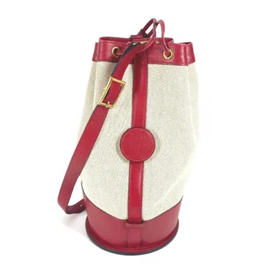 Pre-owned Hermes Beige Red Color Leather Canvas Shoulder Bag () In Multi