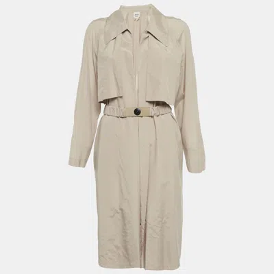 Pre-owned Hermes Hermès Beige Silk Belted Coat M